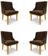 Kit 4 Cadeiras Decorativas Sala de Jantar Base Fixa de Madeira Firenze Suede Marrom/Castanho G19 - Gran Belo