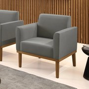 Poltrona Base de Madeira Fixa Castanho Marisa Suede - Grafite