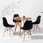 Conjunto Mesa Square Redonda Bétula - 88cm + 4 Cadeiras Eiffel - Preto