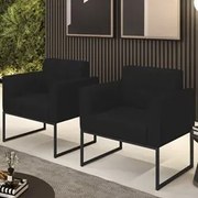Poltrona Base Industrial Preto Kit 2 Ana Linho Preto - Ibiza