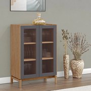 Cristaleira Vidro Canelado Dieter Madeira Maciça Freijó/Cinza - G74 - Gran Belo