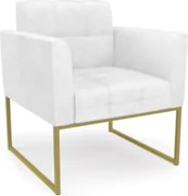 Poltrona Decorativa Base Industrial Dourado Ana Sintético PU Branco -