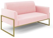 Sofá Namoradeira Base Industrial Alta Dourado Marisa Suede D03 - D'Rossi - Rosa Bebê