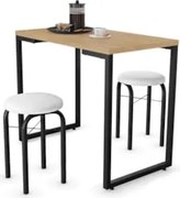 Conjunto Mesa de Cozinha Prattica Industrial 90cm com 2 Banquetas F02