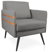 Poltrona Mari Suede com Tira Corano Nozes Pés Palito de Ferro Preto - D'Rossi D03 - D'Rossi - Grafite