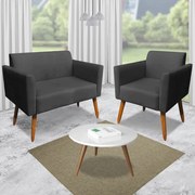 Poltrona Namoradeira Decorativa Isabella Pés Palito Madeira Suede Preto G19 - Gran Belo