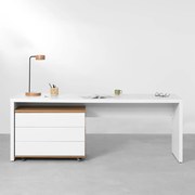 Conjunto Office - Bancada Contemporânea Branco 1,80m + Gaveteiro 3 Gavetas Louro Freijó e Branco 85cm - Conjunto Office - Bancada Contemporânea Branco 1,80m + Módulo 3 Gavetas Louro Freijó e Branco 85cm