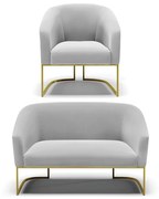 Sofá Namoradeira e Poltrona Industrial Dourado Stella Suede D03 - D'Rossi - Cinza