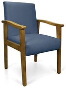 Poltrona Eloisa Suede Base de Madeira Castanho - Azul Marinho