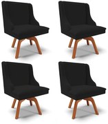 Kit 04 Cadeiras de Jantar Liz Linho Preto A79 Base Madeira MM35 D03 - D'Rossi