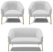 Namoradeira e 2 Poltronas Pé de Ferro Dourado Stella Linho D03 - D'Rossi  - A05 Cinza