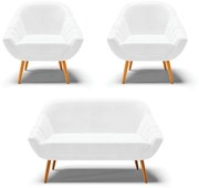 Kit 01 Namoradeira 02 Lugares e 02 Poltronas Giovana Corano Pés Palito Castanho - Indo Decorar - Branco