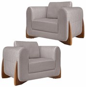 Kit 2 Poltronas Decorativas Pés em Madeira Buzz Linho Areia Rústico G63 - Gran Belo