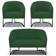 Namoradeira e 2 Poltronas Industrial Preto Stella Veludo D03 - D'Rossi  - Verde