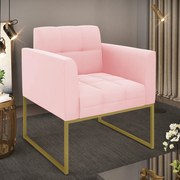 Poltrona Elisa Suede Base Metálica Industrial Dourado D03 - D'Rossi - Rosa Bebê