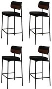 Banqueta Alta Bar Estofada Kit 4 Ella M25 Linho Preto/Marrom - Mpozena