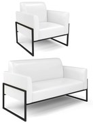 Sofá Namoradeira com Poltrona Base Industrial Alta Preto Marisa Corano - Branco