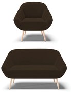Kit 01 Namoradeira 02 Lugares e 01 Poltrona Giovana Suede Pés Palito Natural D03 - D'Rossi - Marrom