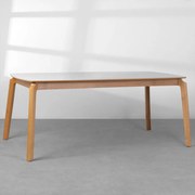 Mesa de Jantar Lalá - Vidro Off White com Borda Madeira