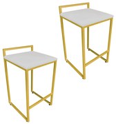 Conjunto 02 Banquetas Pietra Suede Base Dourado - Cinza