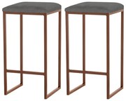 Kit 2 Banqueta Decorativa Billie Base Bronze Veludo Cinza G41 - Gran Belo