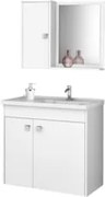 Kit Banheiro Gabinete 56cm Pia e Armário Com Espelho Munique Branco -