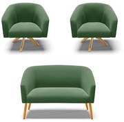 Namoradeira e 2 Poltronas Giratória MA30 Stella Suede D03 - D'Rossi  - Verde