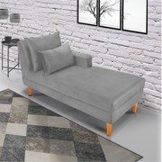Divã Chaise Chloe 160 cm Veludo Pés Chanfrado Castanho M11 - D'Rossi - Cinza