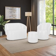 Sofá Namoradeira com Poltrona e Puff Orgânico Sala Malu Sintético PU M11 - D'Rossi - Branco