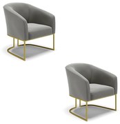 Poltrona Decorativa Industrial Dourado kit 2 Stella Suede D03 - D'Rossi - Grafite