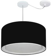 Lustre Pendente Cilíndrico Com Desvio de Centro Vivare Md-4315 Cúpula em Tecido 50x30cm - Bivolt