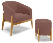 Poltrona com Puff Base de Madeira Stella Veludo D03 - D'Rossi - Rose