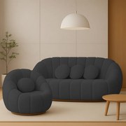 Sofá 2 Lugares com Poltrona Giratória Orgânica Cloud Bouclê E03 - D'Rossi - Cinza escuro