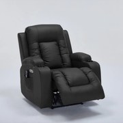 Cadeira Poltrona do Papai Elétrica Reclinável Austin Massagem e Aquecimento com Porta Copos Entrada USB/USB-C PU Preto G94 - Gran Belo
