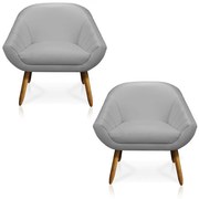 Kit 02 Poltronas Giovana Corino Pés Palito Castanho D03 - D'Rossi - Cinza