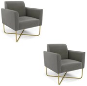 Kit 2 Poltronas Base X Industrial Dourado Marisa Suede - Grafite