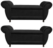 Kit 02 Recamier com Baú Itália Namoradeira Calçadeira Suede M11 - D'Rossi - Preto