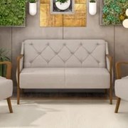 Poltrona Namoradeira 2 Lugares 135cm Capitonê Lapa Z32 Linho Cru Liso