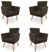 Kit 4 Poltronas Decorativas Clara Capitonê Pés Palito Suede Marrom - Sheep Estofados