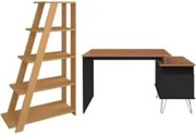 Mesa Escrivaninha Industrial e Estante Livreiro Stela A06 Preto/Freijó