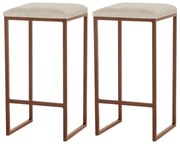 Kit 2 Banqueta Decorativa Billie Base Bronze Veludo Bege G41 - Gran Belo