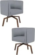 Kit 2 Poltronas Decorativas Base Ka Madeira Betina C-416 Linho Cinza E