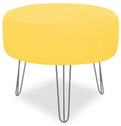 Puff Chloe Pés Hairpin Legs Prata Suede Amarelo