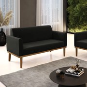 Sofá Namoradeira Base de Madeira Fixa Castanho Marisa Suede - Preto