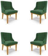 Kit 4 Cadeiras Decorativas Sala de Jantar Base Fixa de Madeira Firenze Veludo Verde Esmeralda/Castanho G19 - Gran Belo