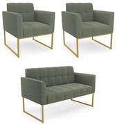 Namoradeira e 2 Poltronas Industrial Dourado Elisa Bouclê D03 - DRossi - Verde Pistache