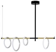 Pendente Ellos Com Haste Fixa 04 Argolas Magnéticas 120X100X30Cm Led 5... (Preto / Champanhe)