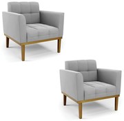 Poltrona Base de Madeira Fixa Castanho Kit 2 Elisa Suede D03 - D'Rossi - Cinza