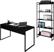 Conjunto Escritório Mesa 150 e Estante Studio Industrial Z28 Preto - M