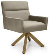 Poltrona Ana Veludo Bege B-68 Base Giratória Madeira - D'Rossi